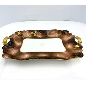 Vtg Meyberg Bros Limoges France Porcelain 1891 Brown Gold Serving Platter-Signed